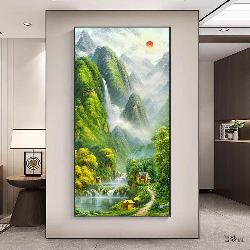 客厅装饰画玄关正对门东墙挂画新款2026旭日东升靠山图山水画壁画