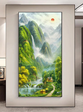 客厅装饰画玄关正对门东墙挂画新款2026旭日东升靠山图山水画壁画