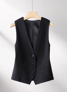 黑色西装马甲女款时髦洋气外搭春秋短款外穿减龄背心无袖马夹上衣