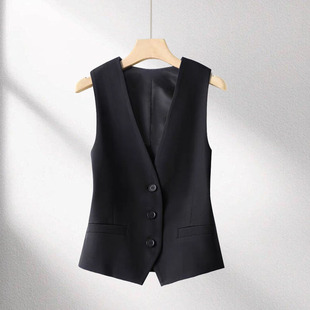 黑色西装马甲女款时髦洋气外搭春秋短款外穿减龄背心无袖马夹上衣
