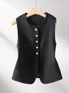黑色老钱风新中式马甲女款时髦洋气2025新款国风外搭开衫背心马夹