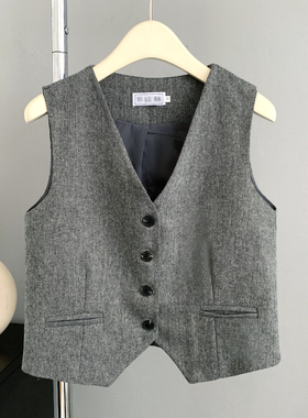 灰色西装马甲女款秋冬高级感外套时髦洋气短款背心外搭小马夹坎肩