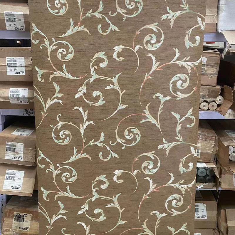 美国YORK进口纯纸环保美式复古卷叶草别墅客厅背景墙壁纸现货清仓