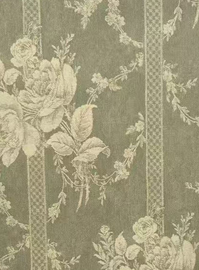 美国wallquest进口纯纸黄绿色壁纸美式田园花束卧室客厅背景墙纸