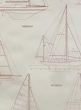 美国wallquest进口纯纸环保壁纸儿童房现代简约帆船墙纸现货清仓