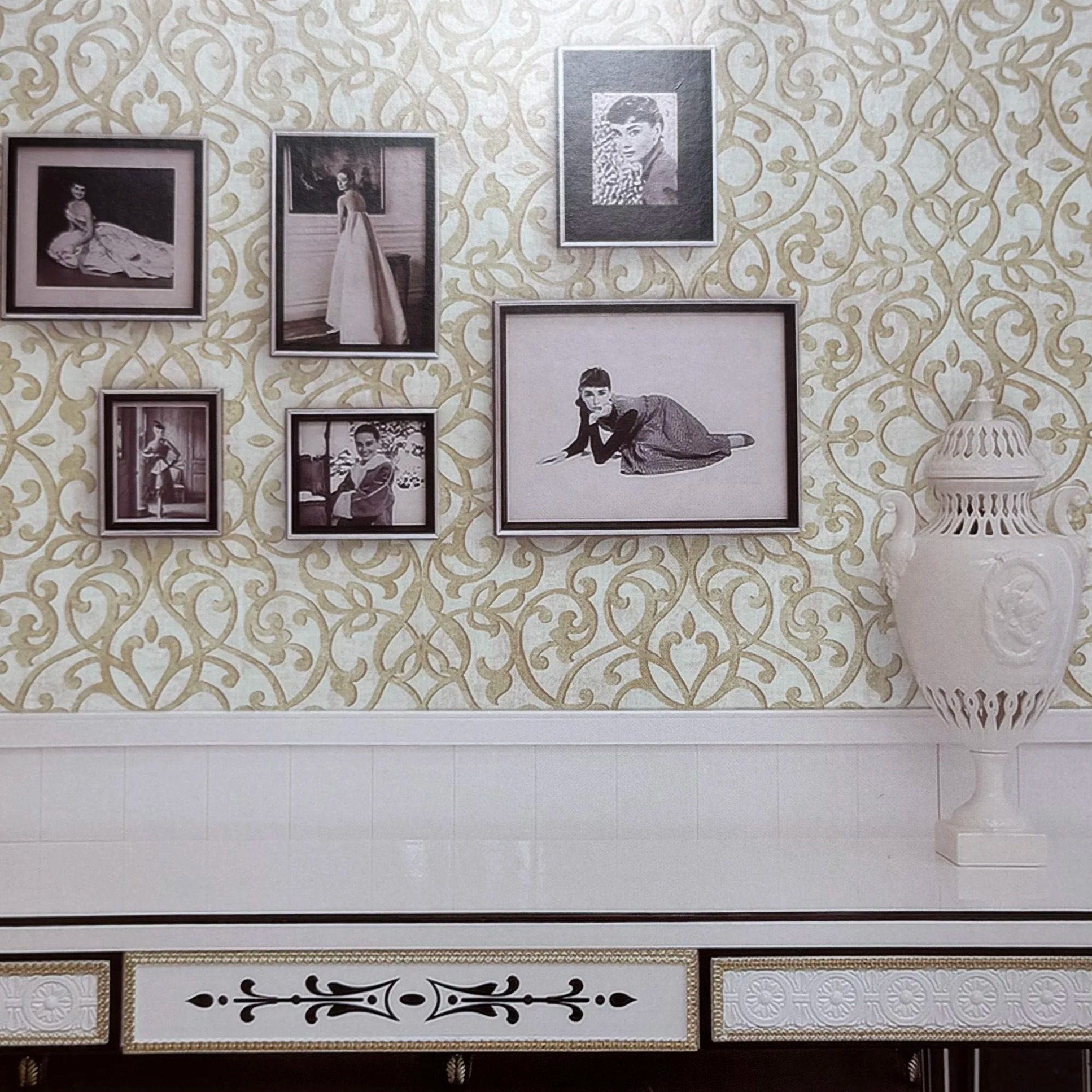 美国原装进口欧式卷草纹壁纸轻奢缠枝肌理客厅卧室背景墙环保现货