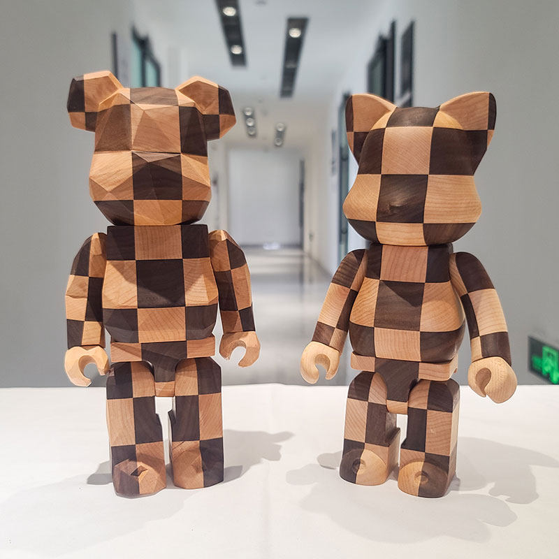 清仓福利 就十来个 bearbrick藤原浩 格子实木积木熊暴力熊猫摆件
