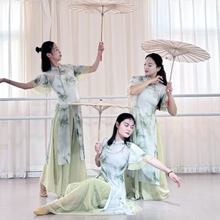 油纸伞演出服儿童古典舞身韵纱衣女童烟雨行舟旗袍套装春三月表演