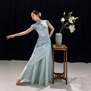 古典舞冰丝弹力旗袍青花瓷演出服念琵琶声声慢古典舞入画江南表演