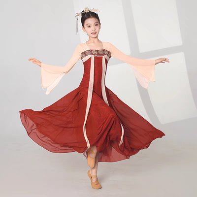 唐乐舞蹈服中小学生汉唐舞演出服流芳如梦令古典舞纱衣大摆裙套装