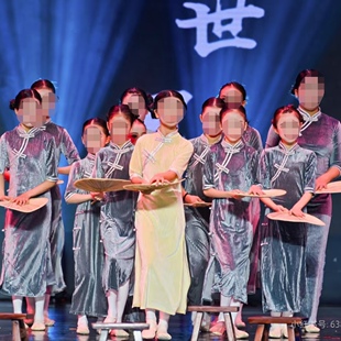 儿童渔光曲演出服永不消失的电波舞蹈旗袍蒲扇外婆桥声声慢表演服