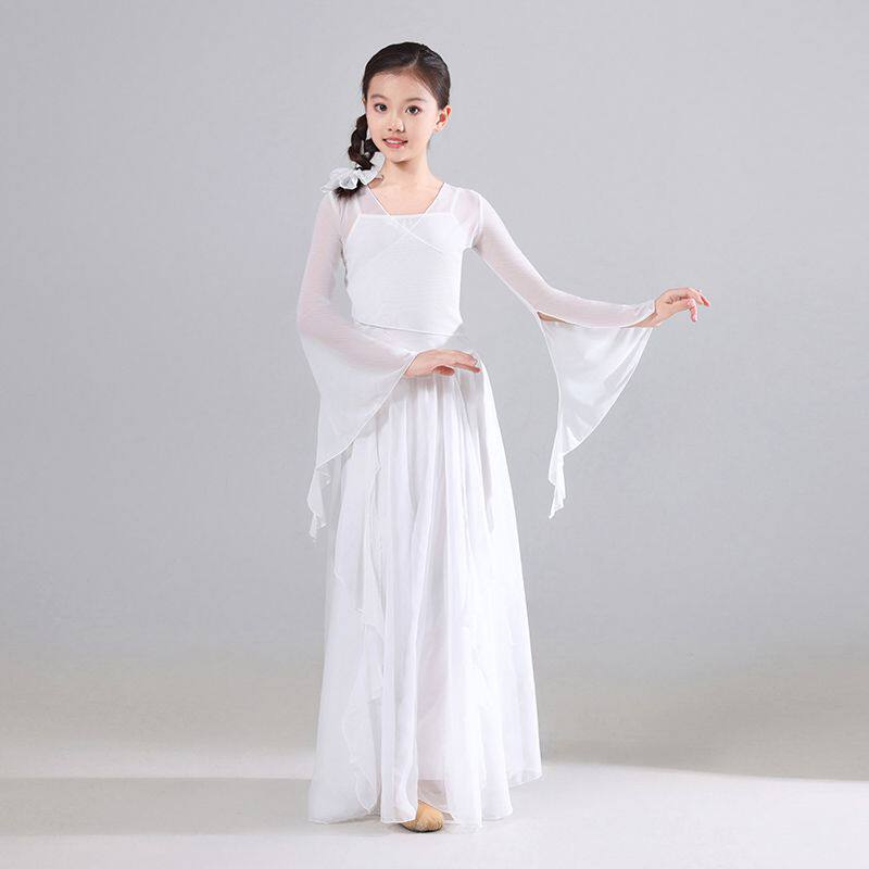 女童纯白色超仙古典舞蹈服少儿会开的花演出服广寒宫中国舞表演服
