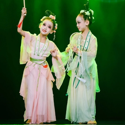 采莲舞蹈服装儿童古典舞演出服入莲间超仙飘逸纱衣春三月咏春表演