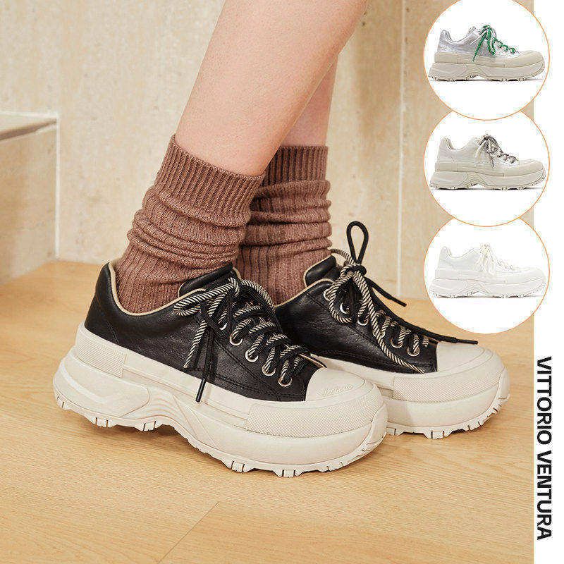 陈丽君万茜同款VITTORIO VENTURA薇薇燃 牛皮厚底休闲板鞋球鞋