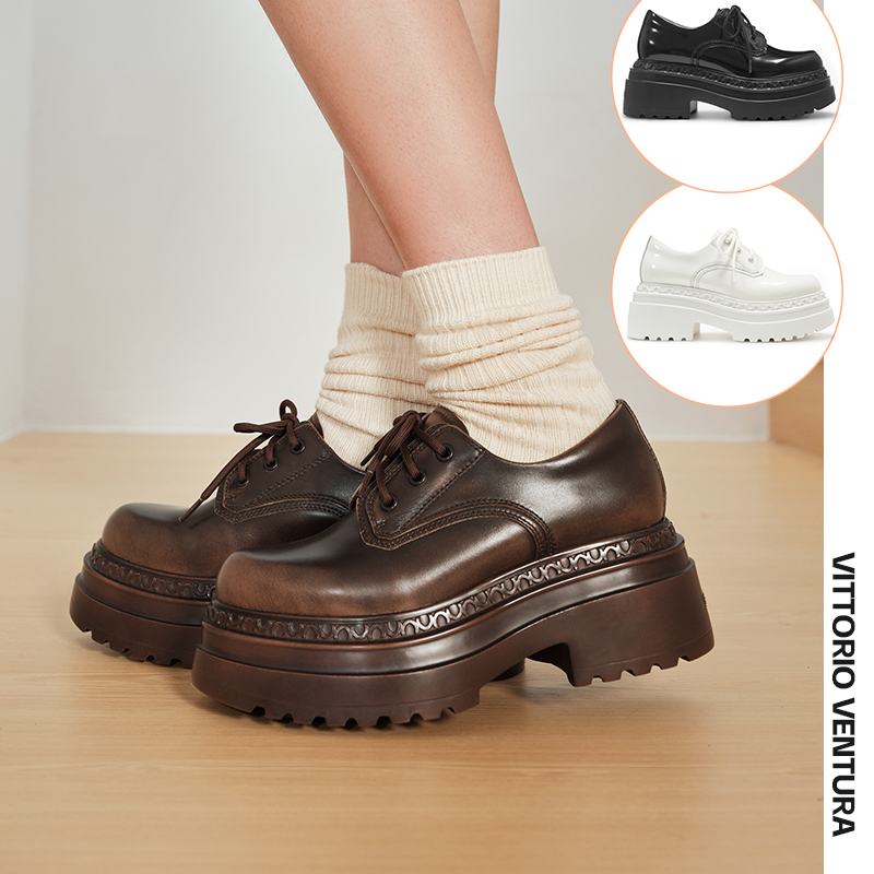 【秦岚沈月同款】VITTORIO VENTURA薇薇燃 牛皮增高厚底德比单鞋