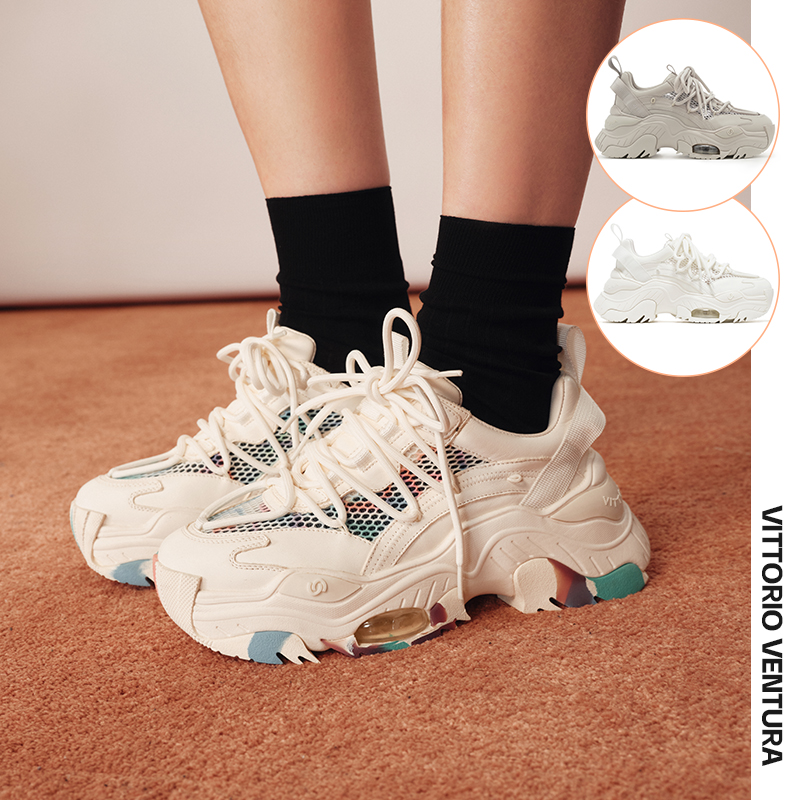 薇薇燃透气网轻厚底老爹鞋