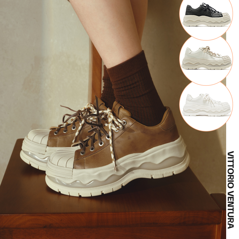 【鹿晗杨超越同款】VITTORIOVENTURA薇薇燃 牛皮蛋壳休闲板鞋