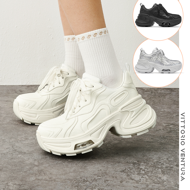 鞠婧祎陈丽君同款VITTORIO VENTURA薇薇燃 牛皮增高厚底老爹鞋