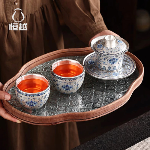 泡茶碗功夫茶具鎏银大号盖碗