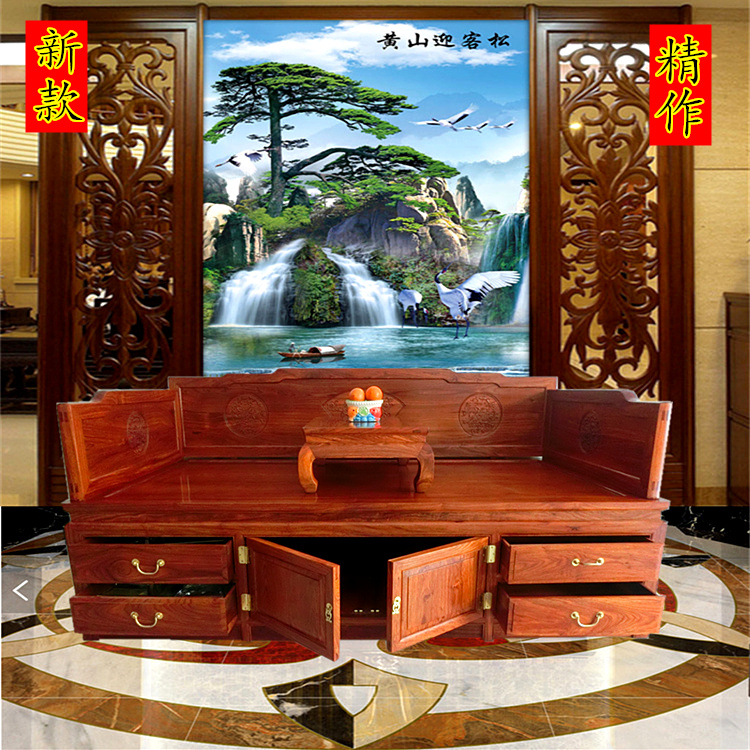 新款古典中式红木实木家具罗汉床两件套非洲黄花梨木柜门箱式抽屉