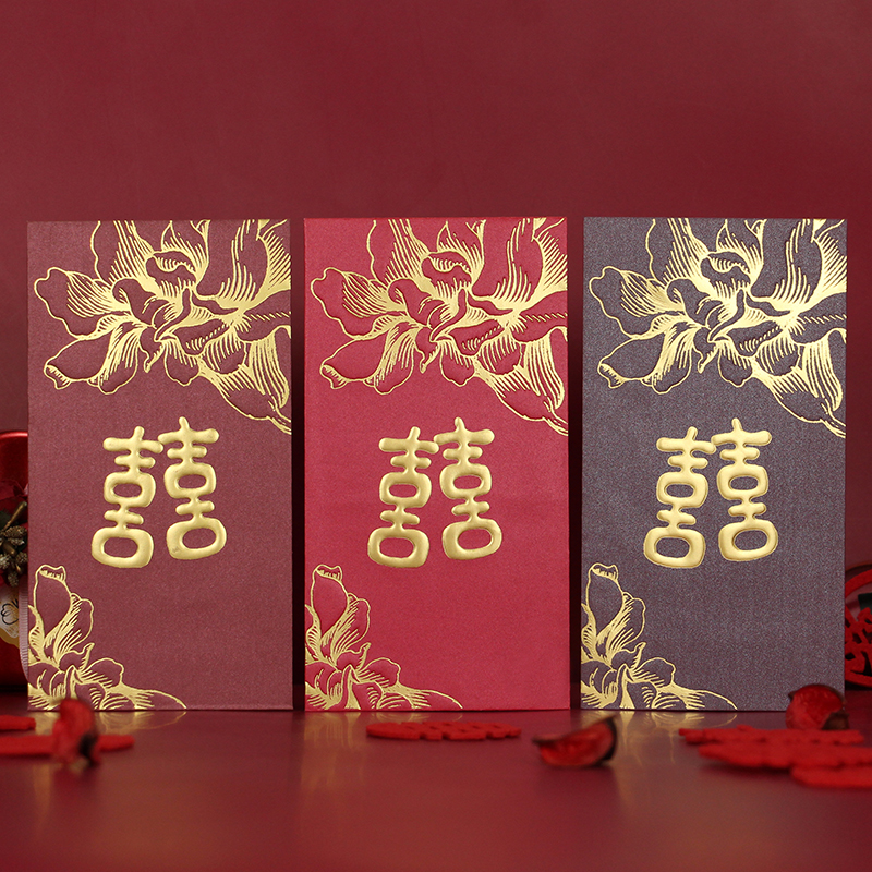 红包百年好合结婚通用百合花原创设计利是封大小红色礼包袋百合喜