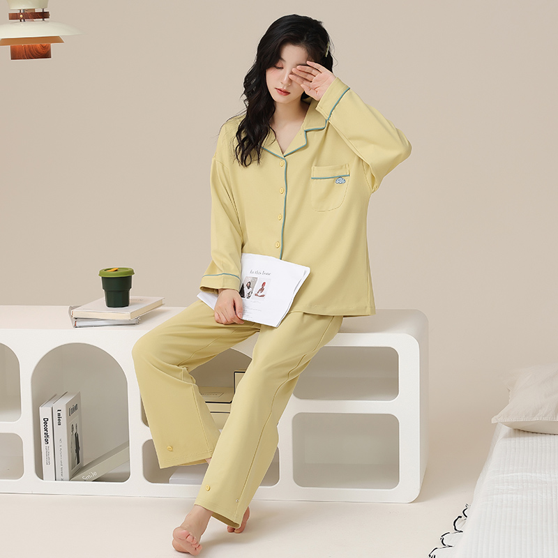 睡衣女春秋带胸垫新款纯棉长袖