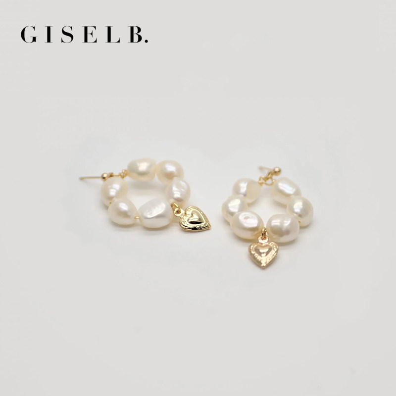 GISEL B 黄铜镀24K金 Creoles Hannah不规则养殖珍珠耳钉