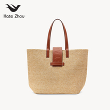 STAUD 拉菲草拼牛皮 Mercato Raffia Tote 单肩手提包