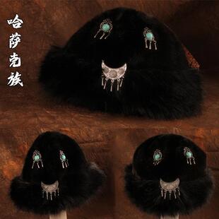 【哈萨克】哈萨克风格渔夫帽秋冬款护耳毛绒防寒套头帽手工缝制