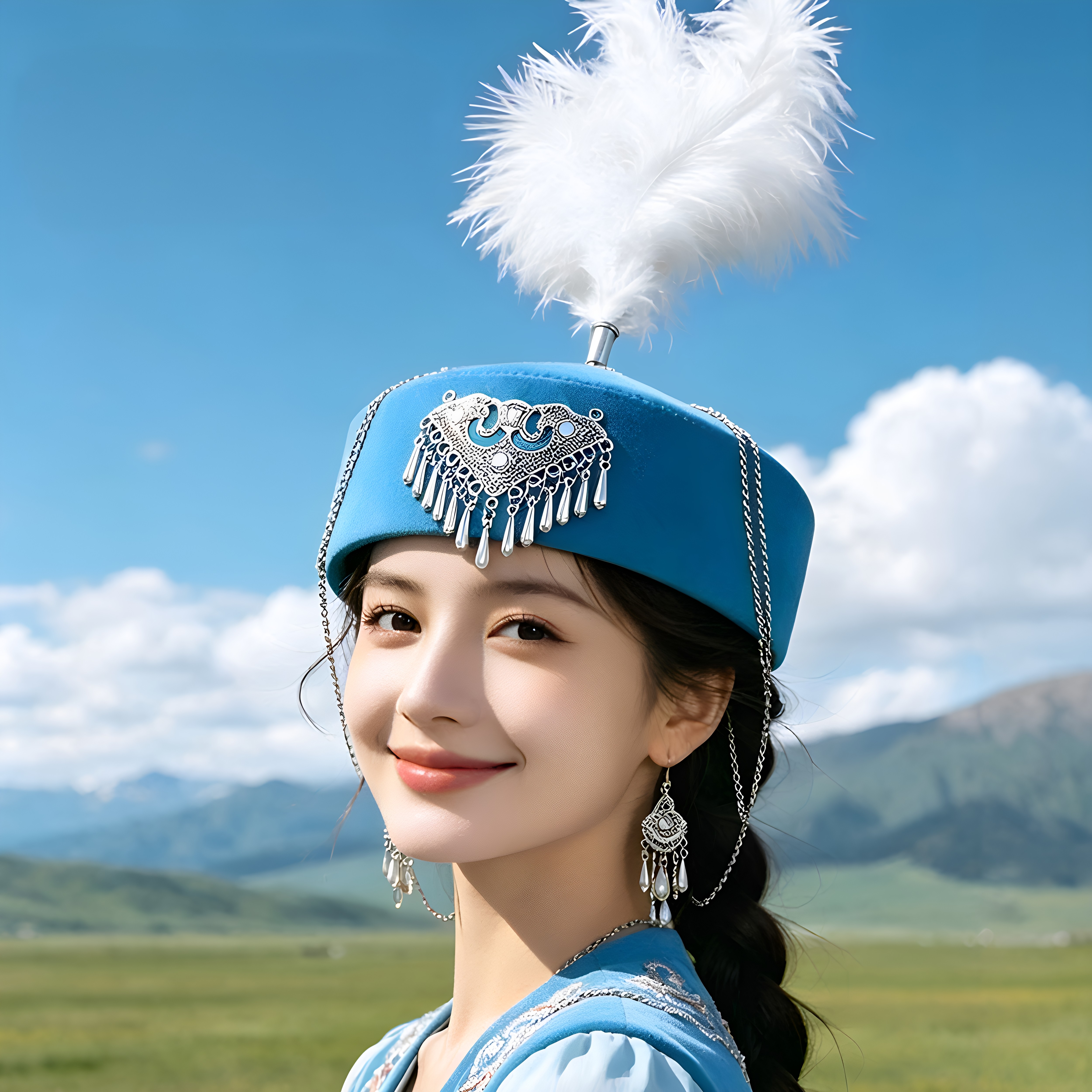 哈萨克族羽毛花帽手工演出公主帽