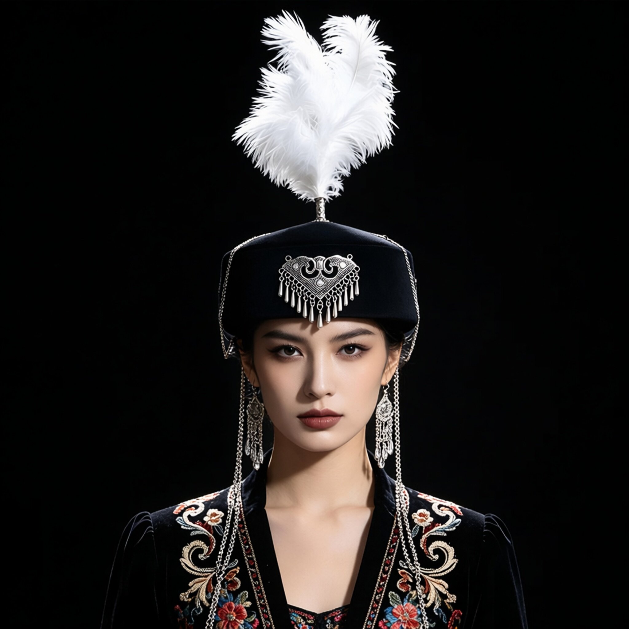哈萨克羽毛花帽女士手工复古