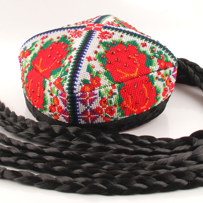 新疆舞蹈帽子女士新款维吾刺绣手工玫瑰花帽维吾尔族演出帽民族帽