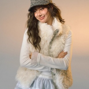 江疏影同款SOMESOWE格纹拼接羊羔毛双面穿马甲时尚百搭外套女秋冬