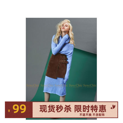 换季折扣 SyncChic星奢istyni冬季新品斜肩围脖马海绒打底衫长款