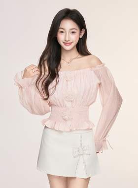 ICYNUDE官方授权 花朵收腰露肩上衣