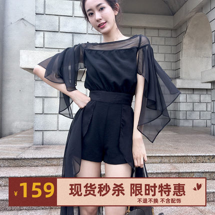 SyncChic星奢AlternaSenses高级新品雪纺拼接不对称连体短裤女夏