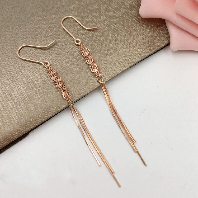 新款18k彩金玫瑰金黄金白金耳环耳线au750精致凤尾花流苏耳坠