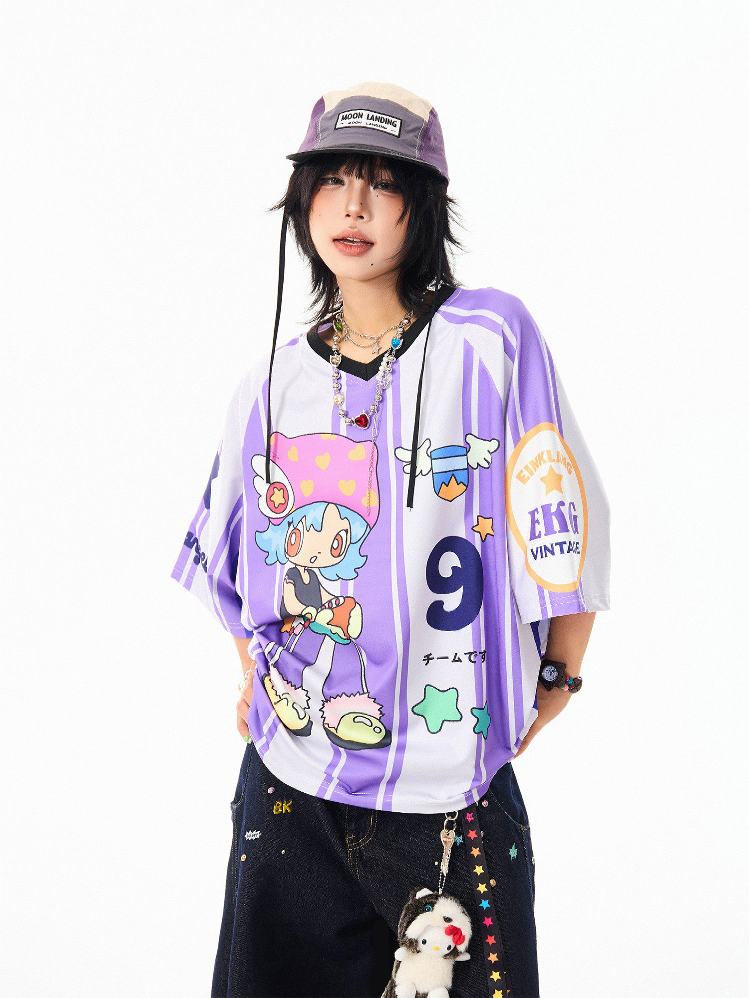 MIKYO American Cartoon Girl V-Neck Tee: Your Fun Summer Throwback - Product image 2