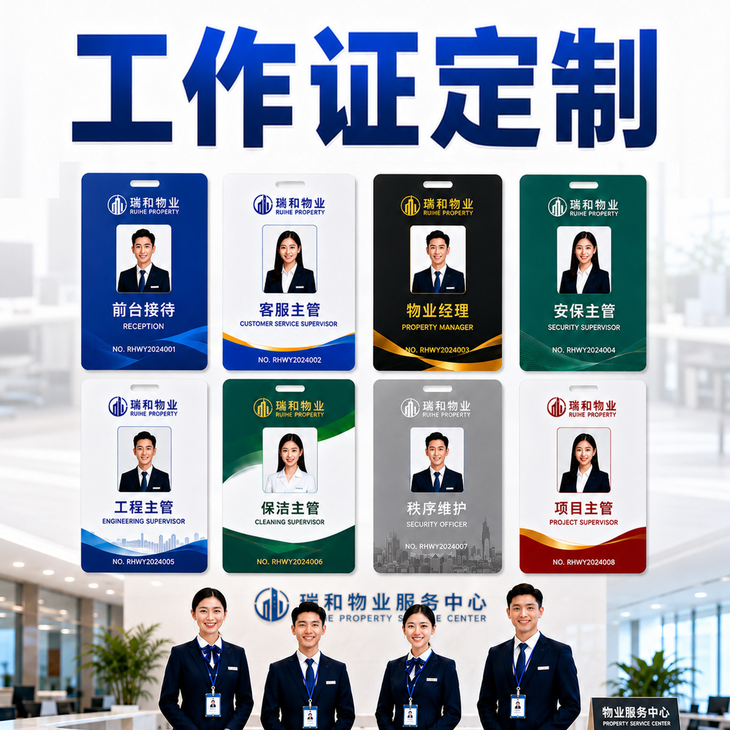 PVC工作证定制胸牌物业门岗值班岗前台主管员工胸卡设计防水制作