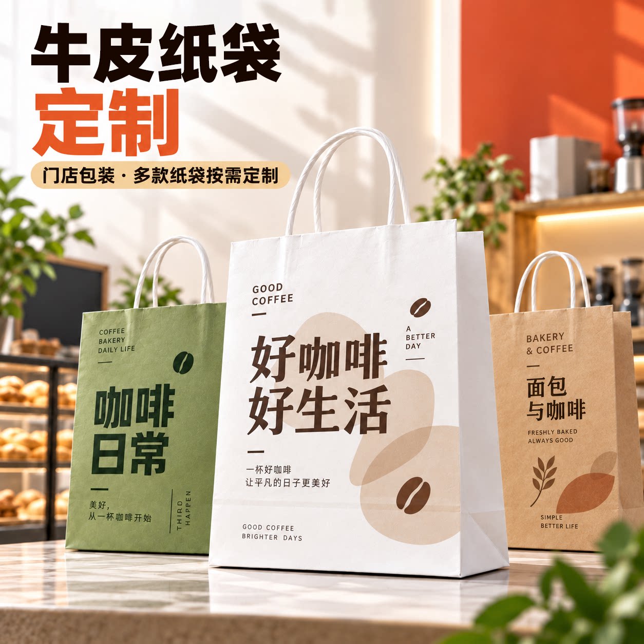 牛皮纸袋定制烘焙门店手提袋logo打包袋包装袋礼品袋品牌设计制作