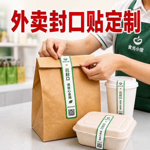 外卖封口贴定制封签贴纸一次性防
