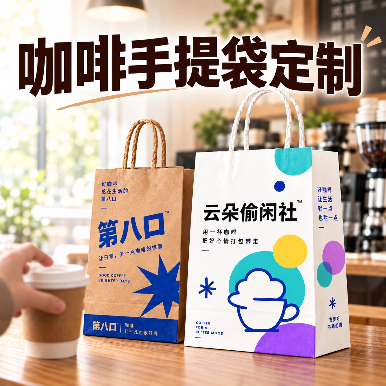 咖啡手提袋定制门店牛皮纸袋logo品牌礼品袋伴手礼广告包装袋制作
