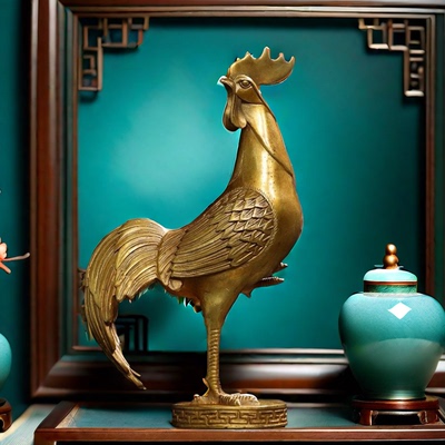 古玩收藏黄铜鎏金金鸡独立生肖鸡铜器工艺品家居玄关桌面装饰摆件