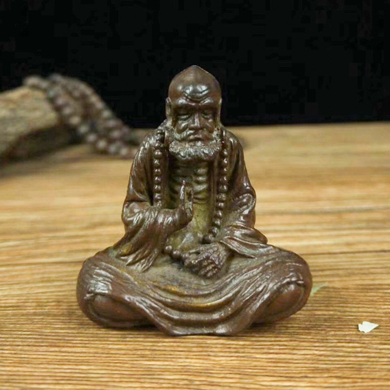 古玩纯铜制铜手把件日本回流老铜器禅意达摩祖师茶宠具小摆件镇纸