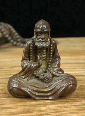 古玩纯铜制铜手把件日本回流老铜器禅意达摩祖师茶宠具小摆件镇纸