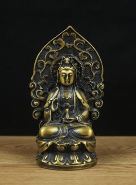 纯铜背光观音家居观音菩萨铜像坐莲花观音净瓶观音像