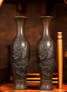 仙鹤花瓶客厅黄铜祝福仿古