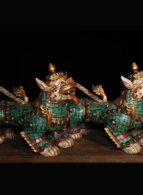 描金镶嵌宝石神兽招财家居装饰