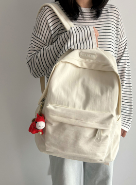 日系轻便书包女奶白色简约双肩包大学生上课书包通勤百搭电脑背包