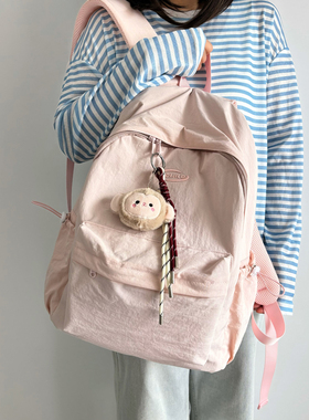 书包女大学生上课包防泼水初中生高中背包韩系纯色登山旅游双肩包